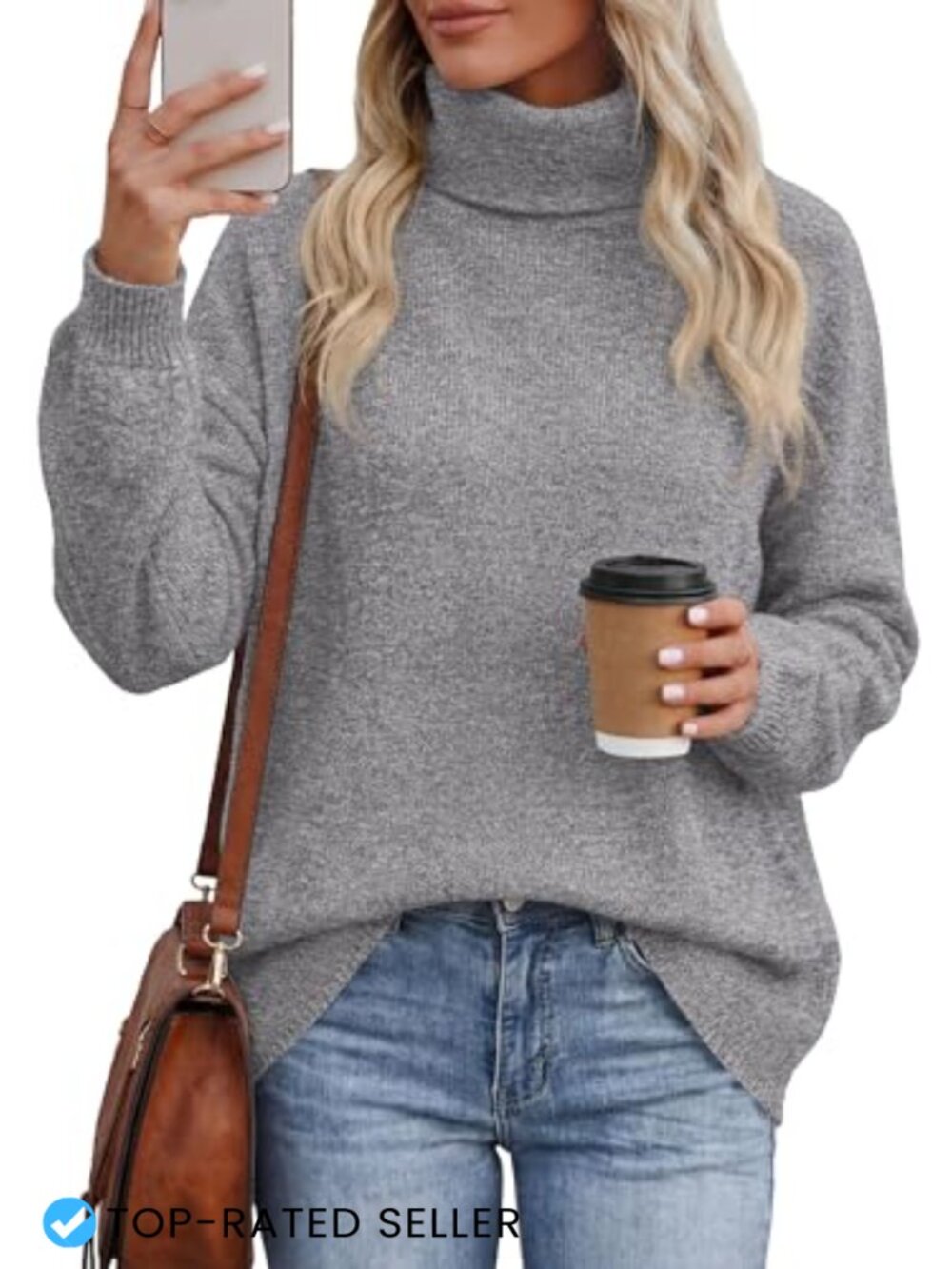 Womens Turtleneck Pullover Sweater Oversized Chunky Knit Loose Fit